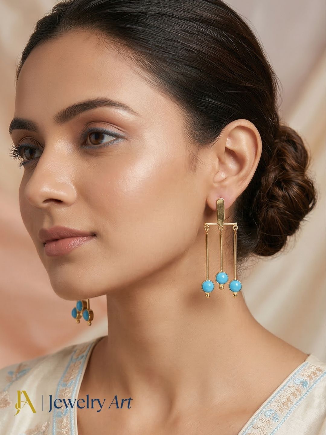 Elegant gold plated hanging earrings with semi precious stone designer dangle jewelry
