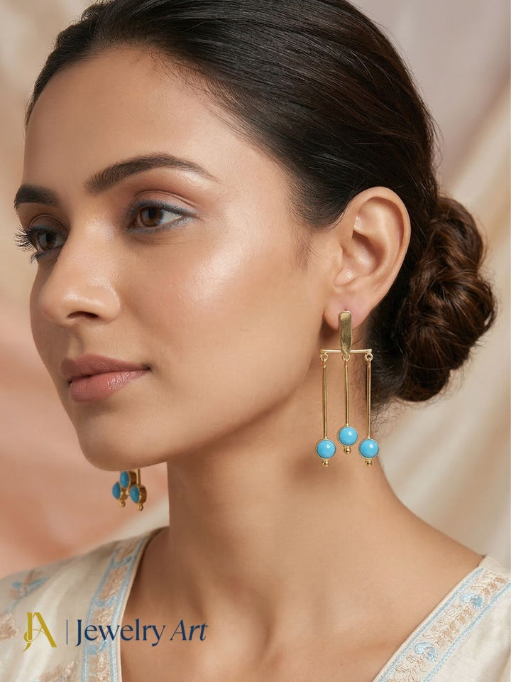 Elegant gold plated hanging earrings with semi precious stone designer dangle jewelry
