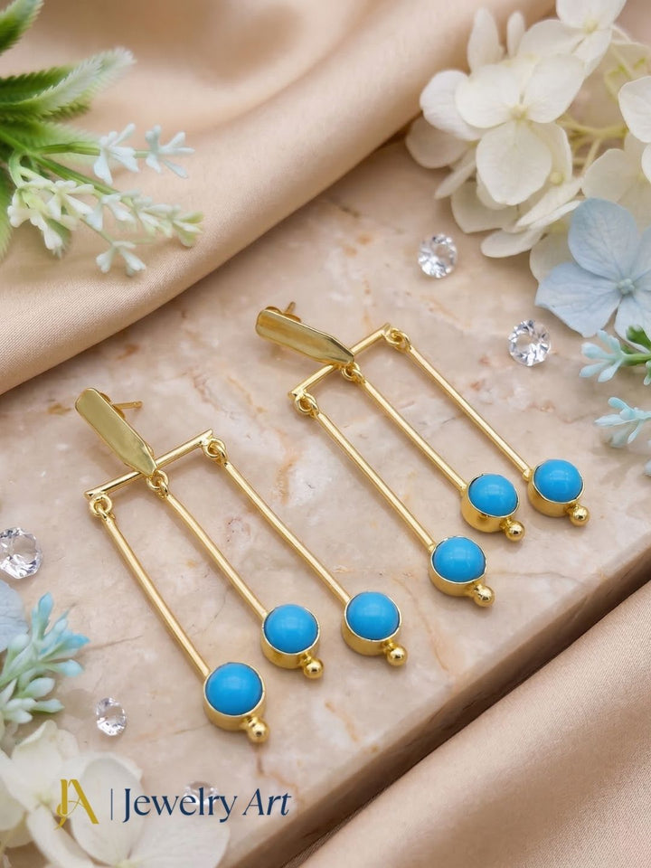 Elegant gold plated hanging earrings with semi precious stone designer dangle jewelry
