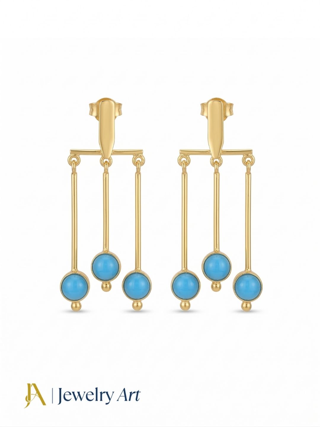 Gorgeous Gold plated Dangle Earrings - Sky Blue Glass Stone Hanging Designer Jewelry