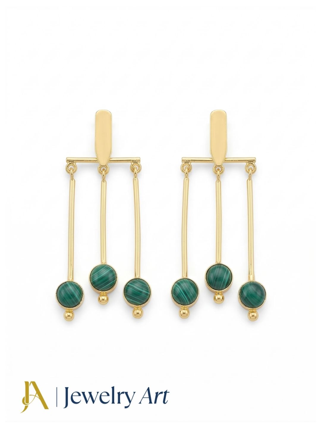 Gorgeous Gold plated Dangle Earrings - Synthetic Malachite Stone Hanging Designer Jewelry