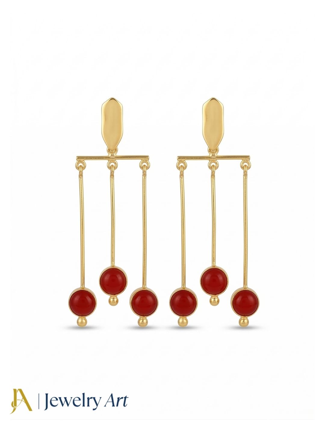 Gorgeous Gold Plated Dangle Earrings – Red Onyx Semi Precious Stone Hanging Designer Jewelry