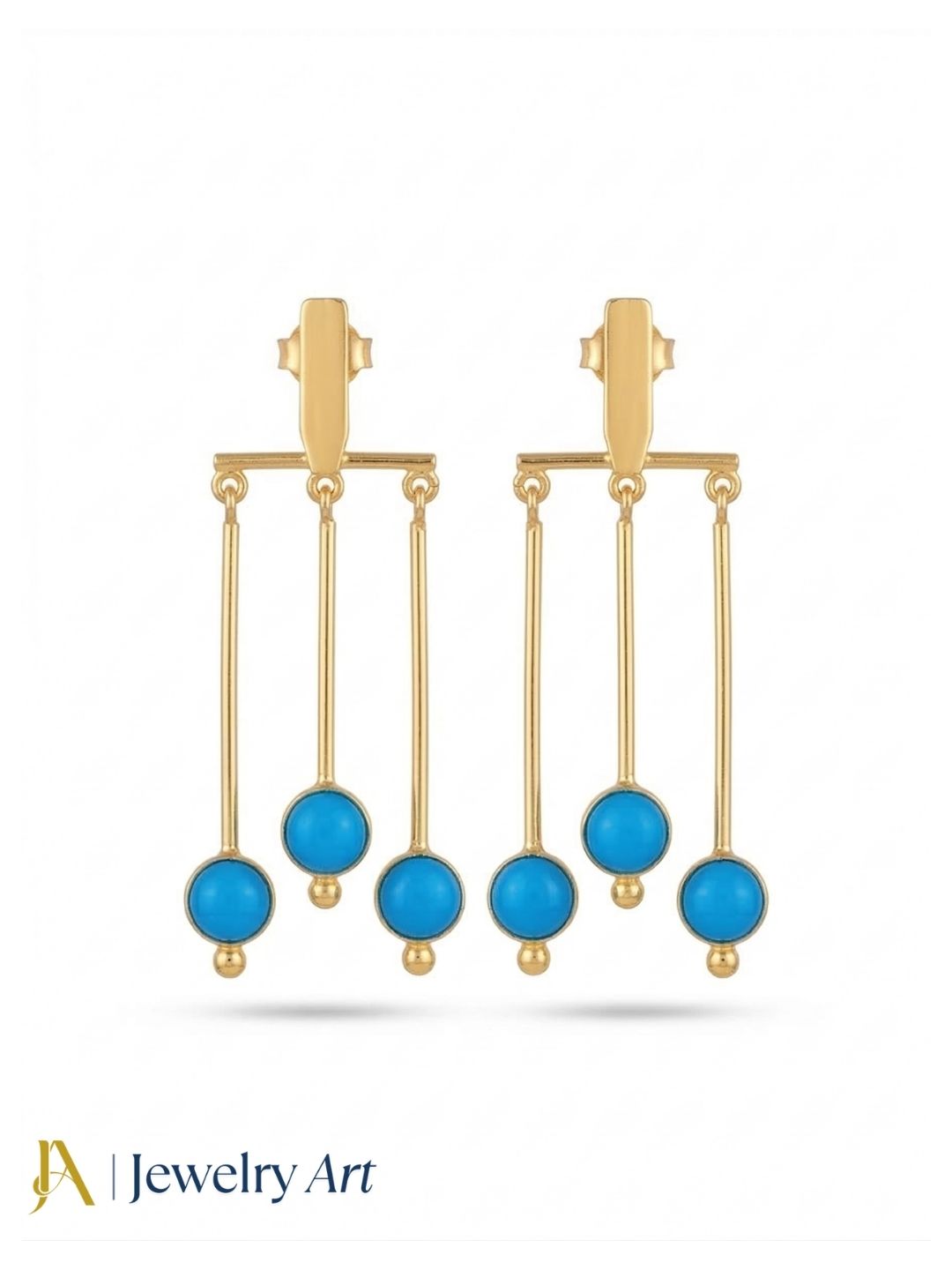 Elegant gold plated hanging earrings with semi precious synthetic turquiose stone designer dangle earrings 
