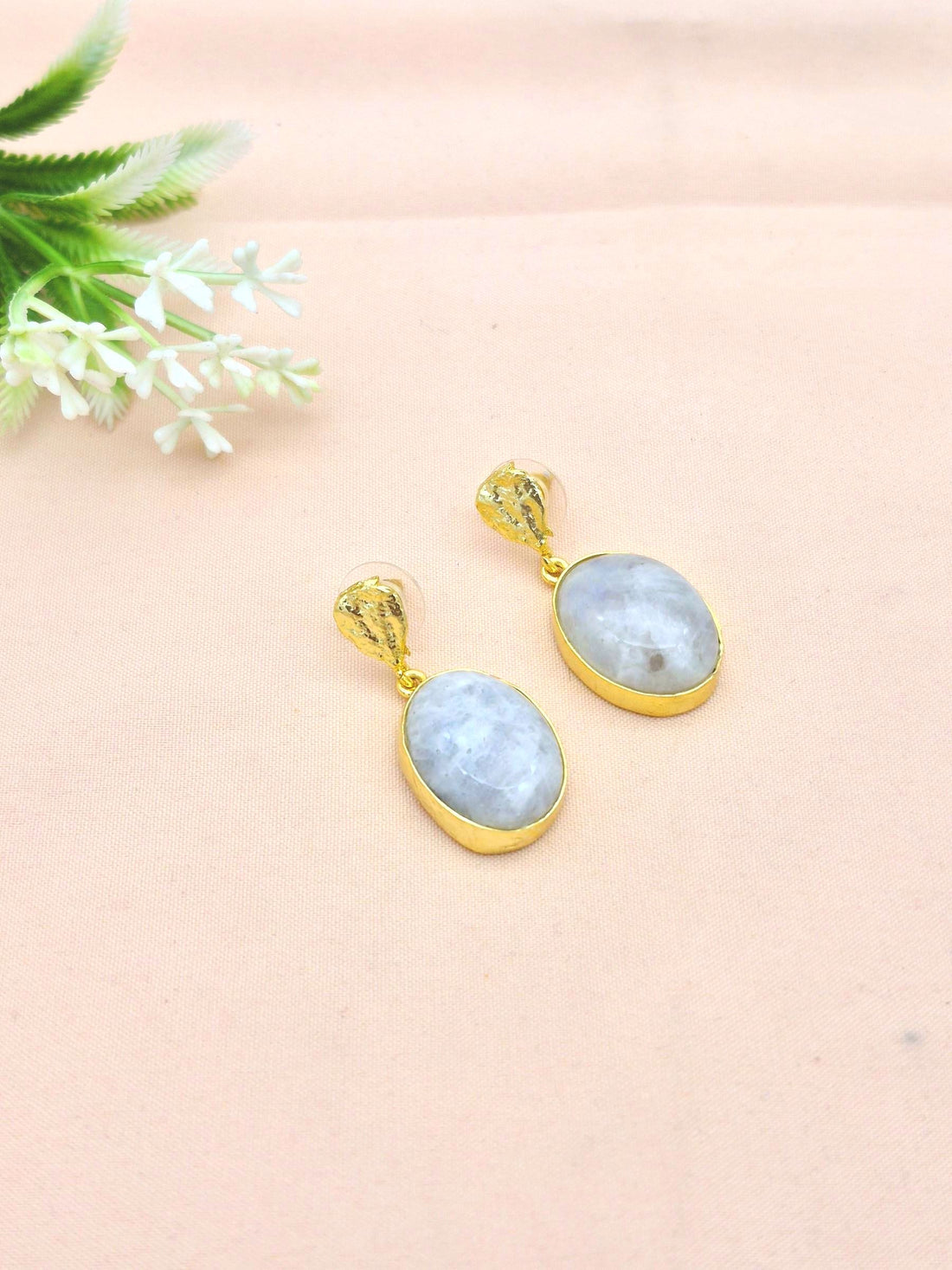 Amazing Gold Plated Dangle Earrings – Semi Precious Stone Light weight Jewelry