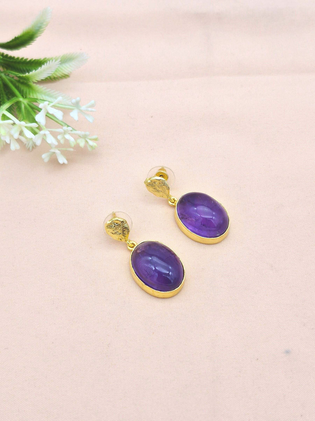 Amazing Gold Plated Dangle Earrings – Semi Precious Stone Light weight Jewelry