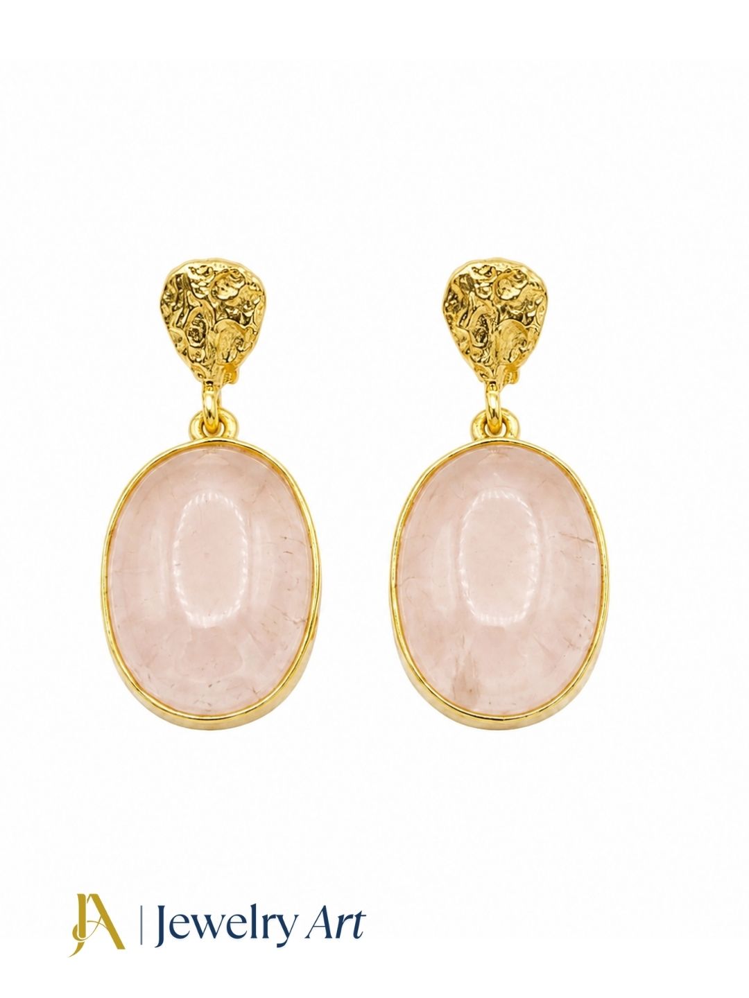Handcrafted gold plated rose quartz gemstone dangle earrings for women
