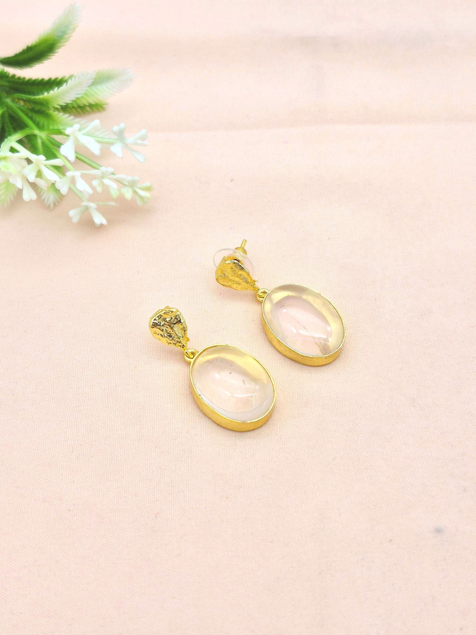 Amazing Gold Plated Dangle Earrings – Semi Precious Stone Light weight Jewelry