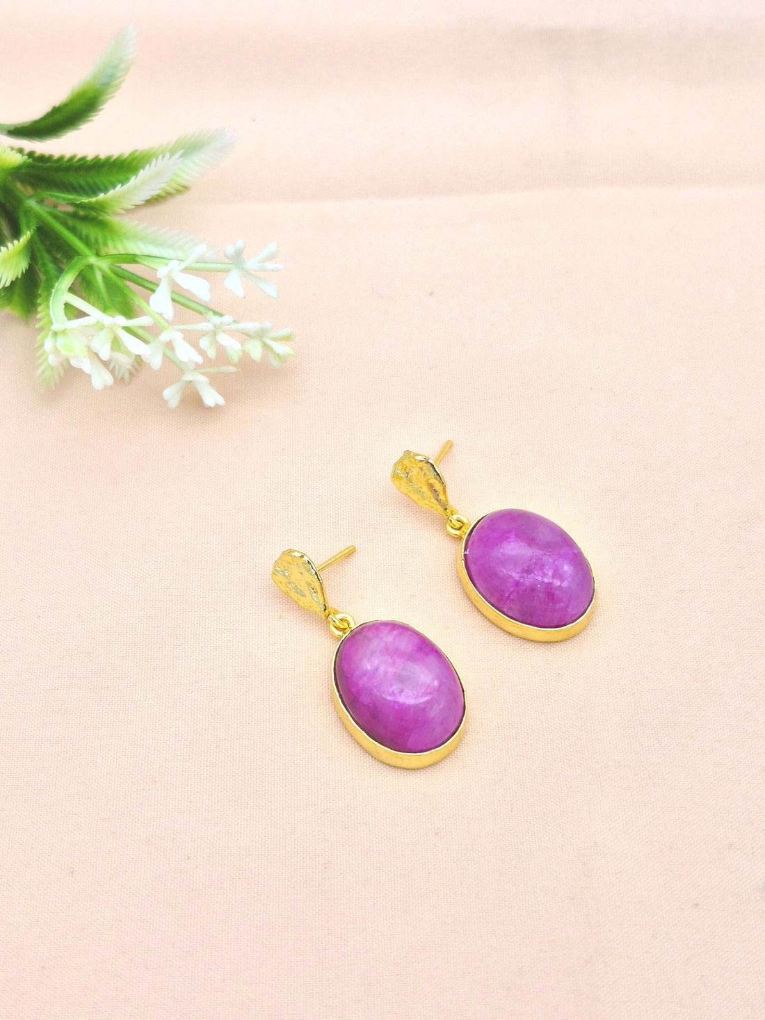 Amazing Gold Plated Dangle Earrings – Semi Precious Stone Light weight Jewelry