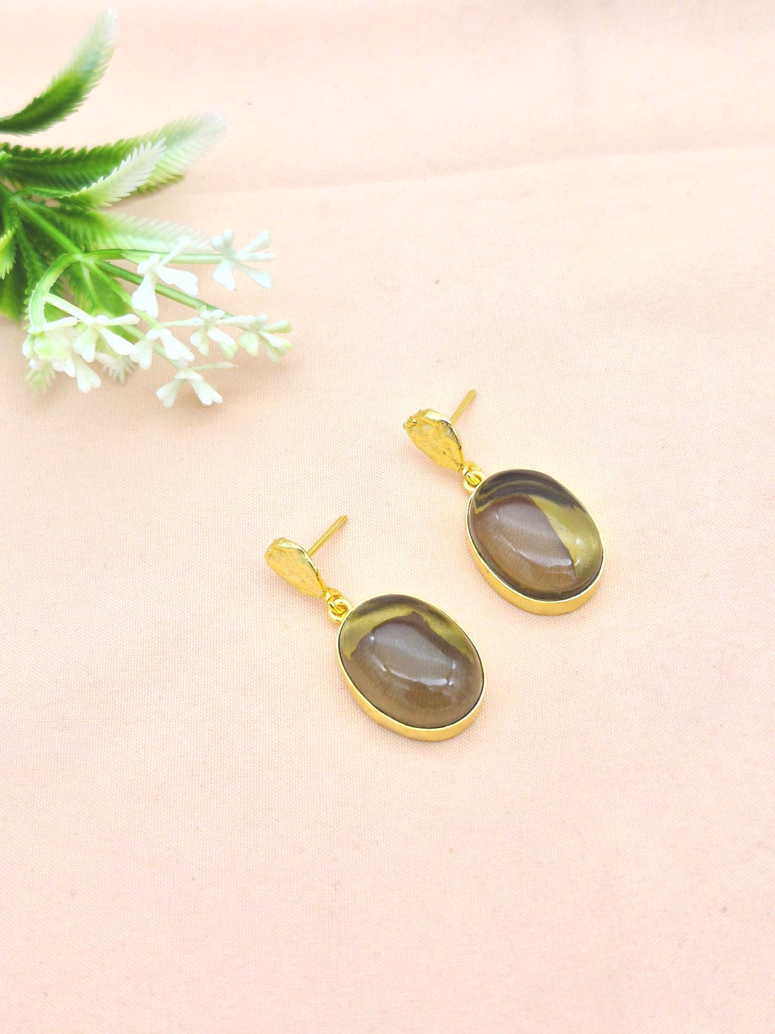 Amazing Gold Plated Dangle Earrings – Semi Precious Stone Light weight Jewelry