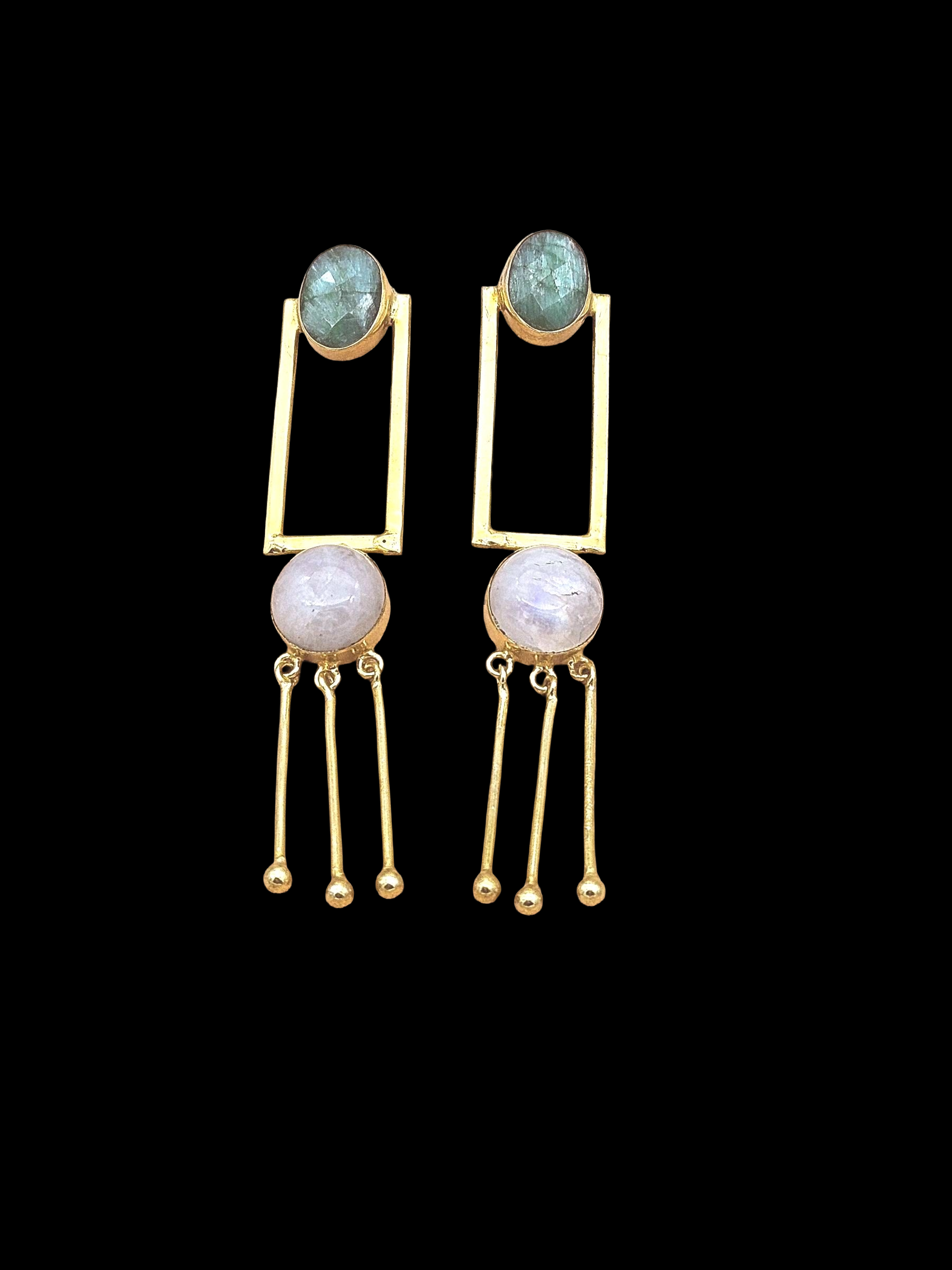 Handcrafted Green Hathipara & White Rainbow Earrings – Gold Plated Long Designer Dangles