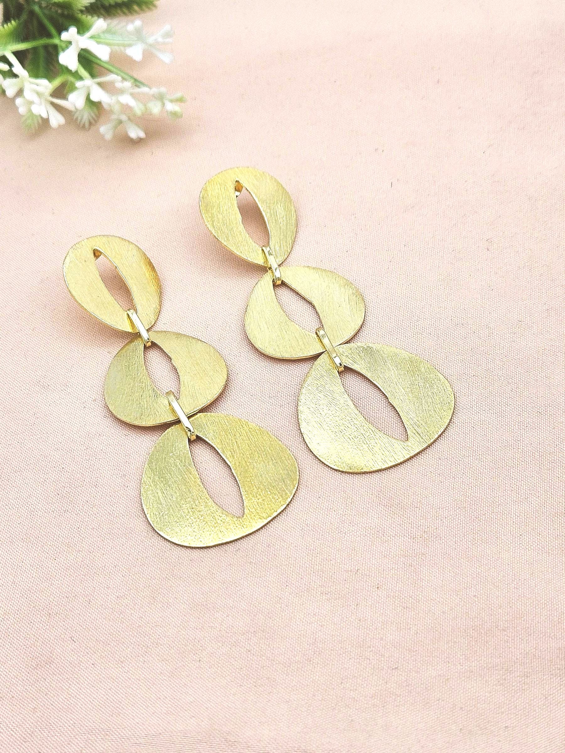 Artistic Aari Cutting Gold Plated Earrings – Matte Finish Handmade Elegant Dangles for Women
