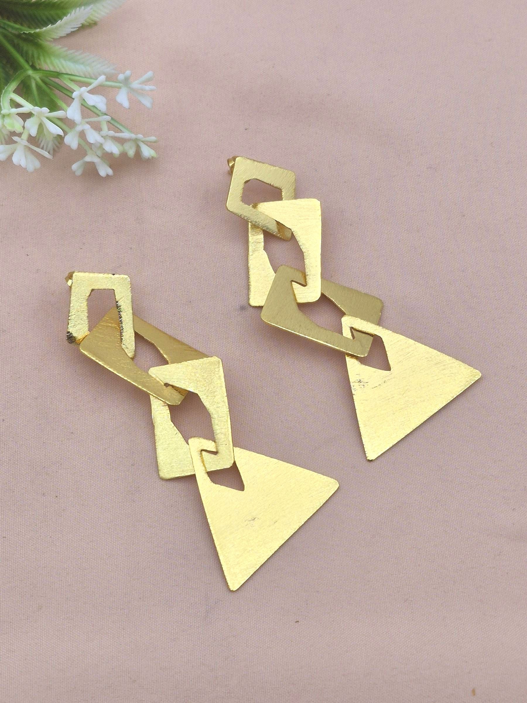 Gorgeous Gold Plated Brass Awesome Geometrical Designer Dangle Earrings