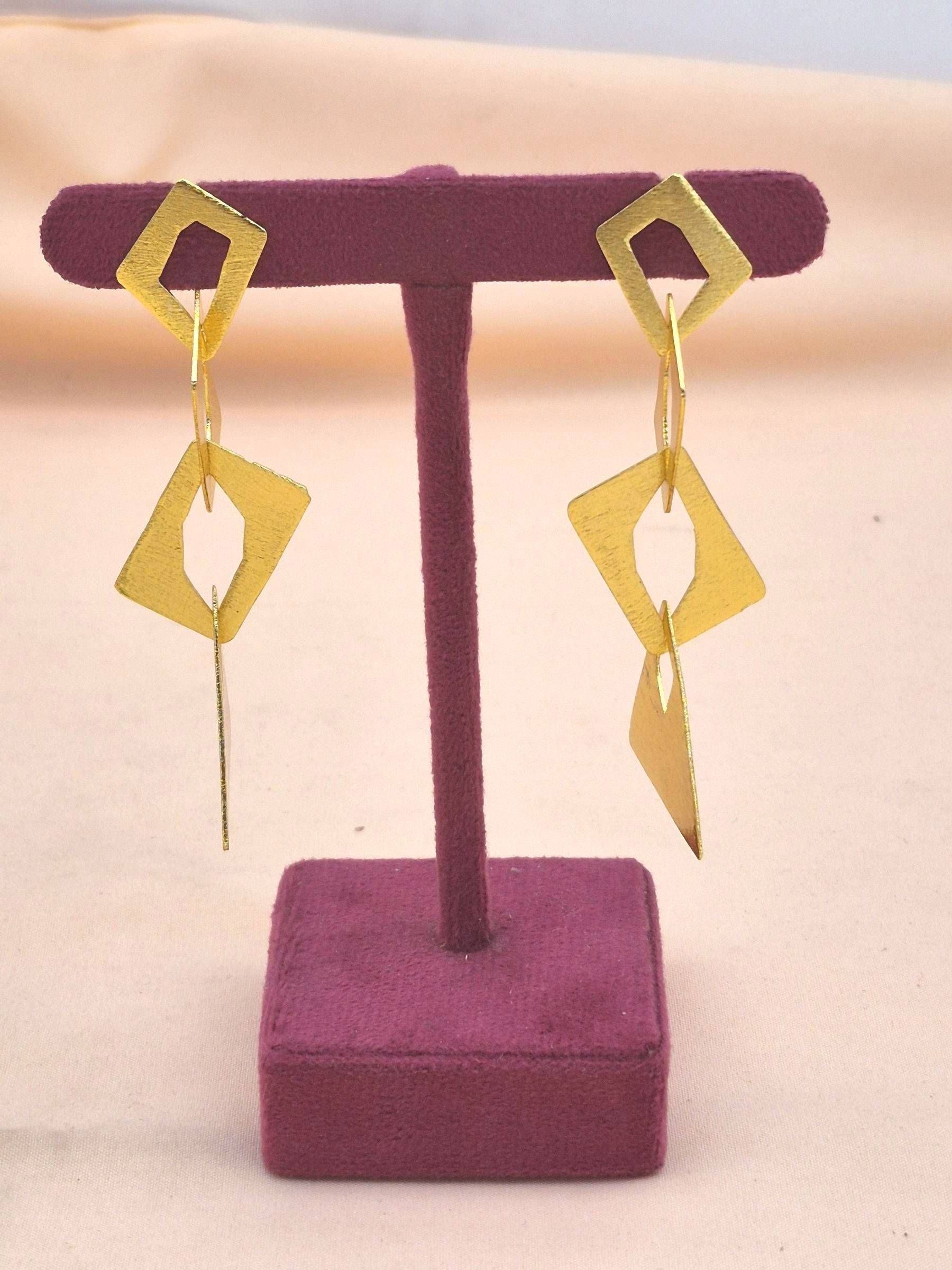 Gorgeous Gold Plated Brass Awesome Geometrical Designer Dangle Earrings