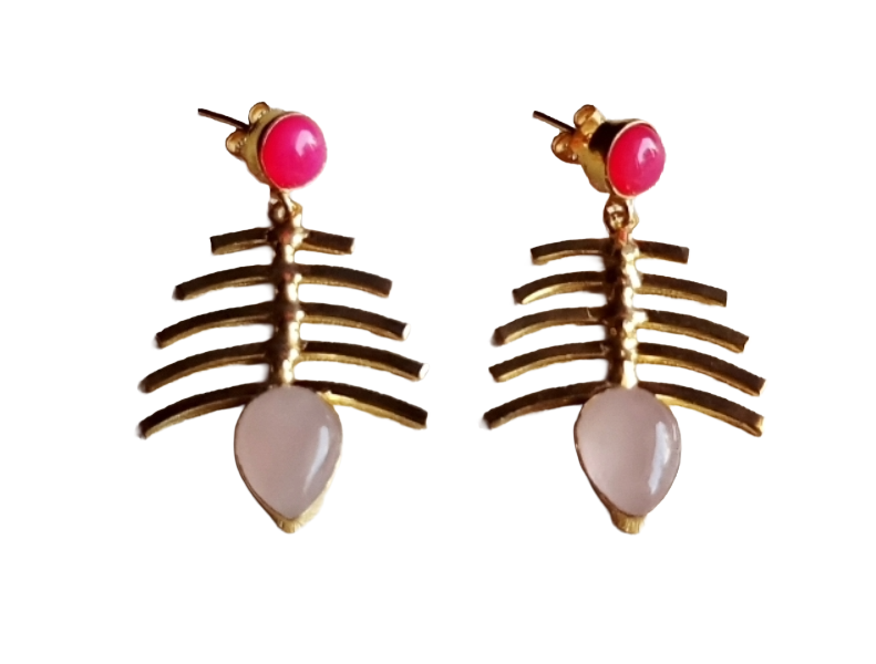 Stylish Gold Plated Rose Quartz-Pink Onyx Earrings – Elegant Designer Drops