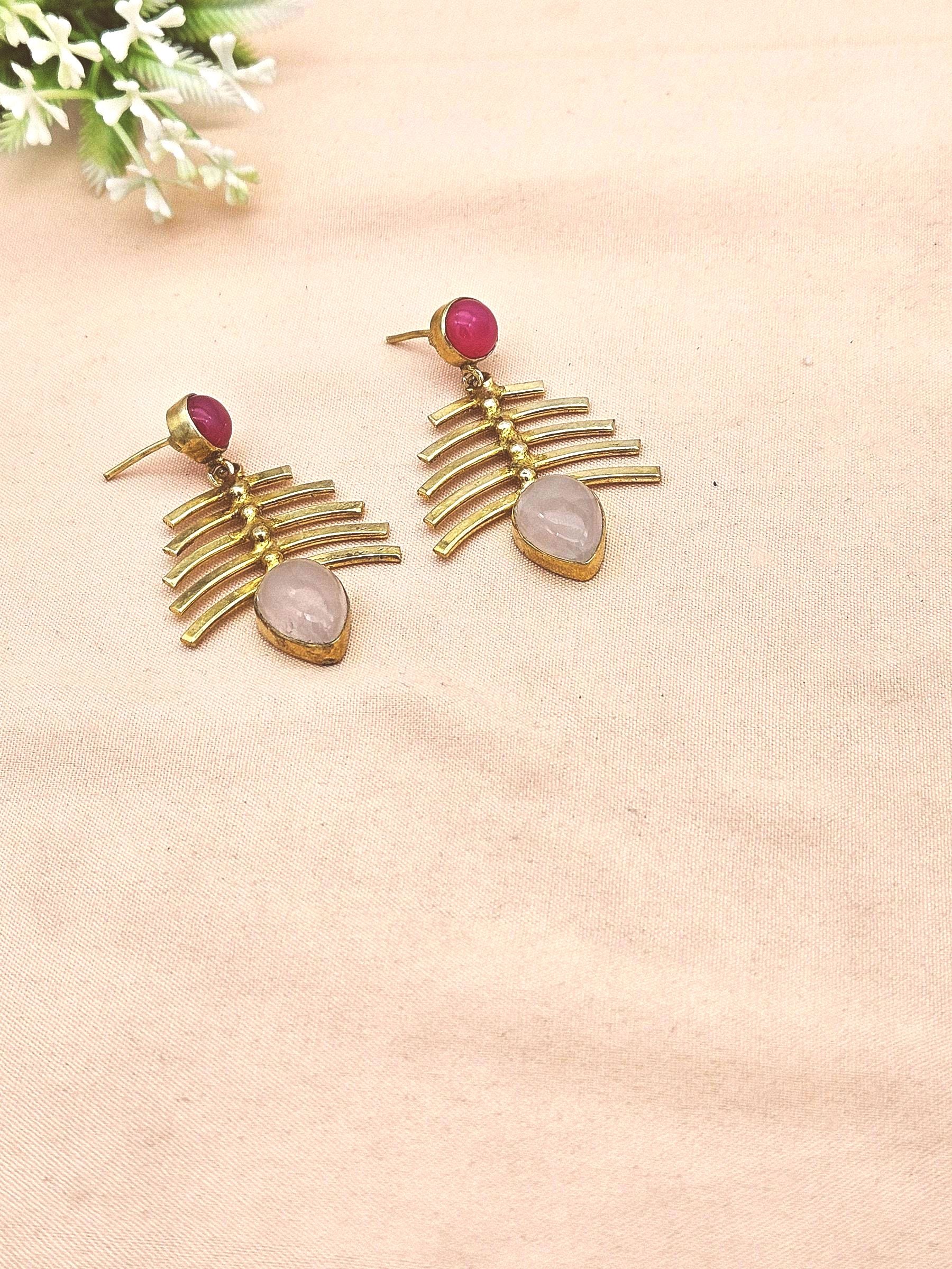 Stylish Gold Plated Rose Quartz-Pink Onyx Earrings – Elegant Designer Drops