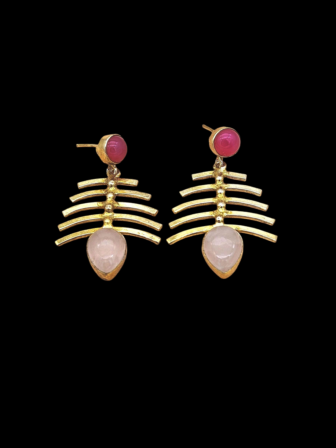 Stylish Gold Plated Rose Quartz-Pink Onyx Earrings – Elegant Designer Drops
