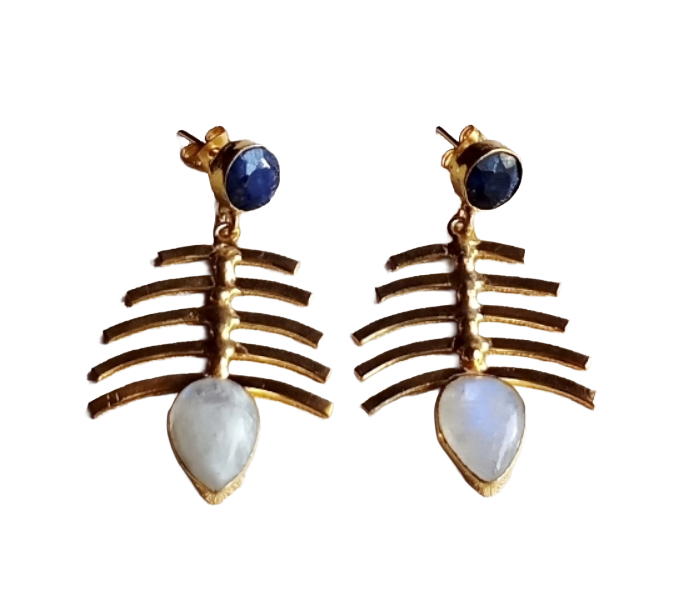 Stylish Gold Plated White Rainbow-Blue Hathipara Earrings – Elegant Designer Drops
