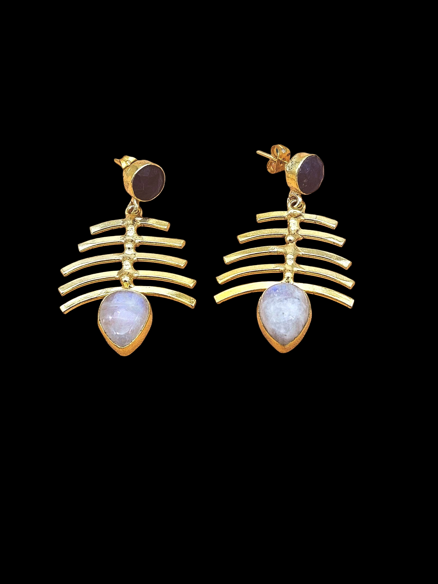 Stylish Gold Plated White Rainbow-Blue Hathipara Earrings – Elegant Designer Drops