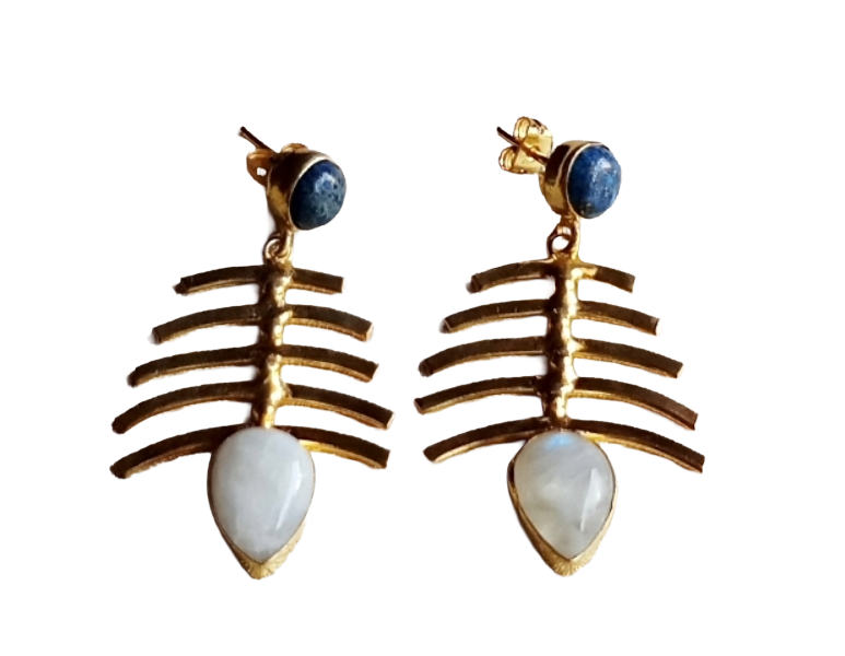 Stylish Gold Plated White Rainbow-Lapis Earrings – Elegant Designer Drops