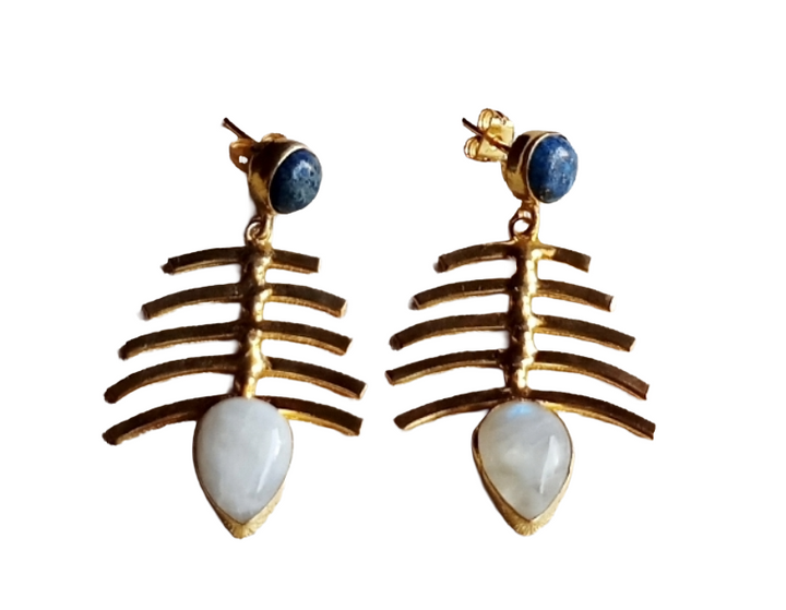 Stylish Gold Plated White Rainbow-Lapis Earrings – Elegant Designer Drops