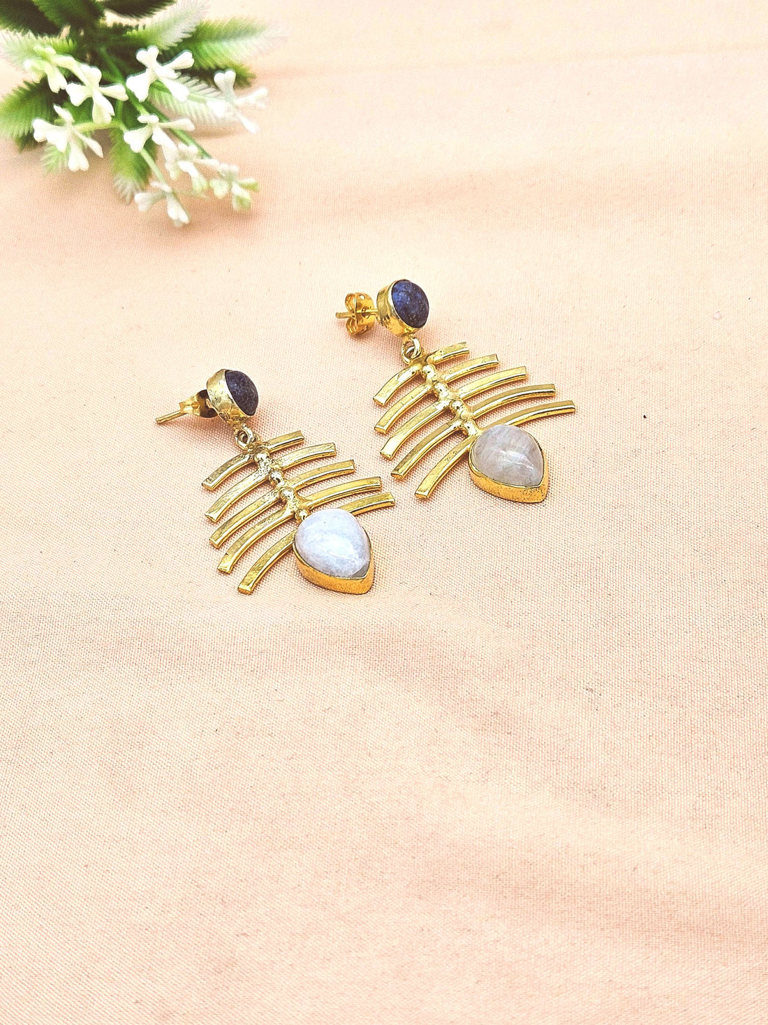Stylish Gold Plated White Rainbow-Lapis Earrings – Elegant Designer Drops