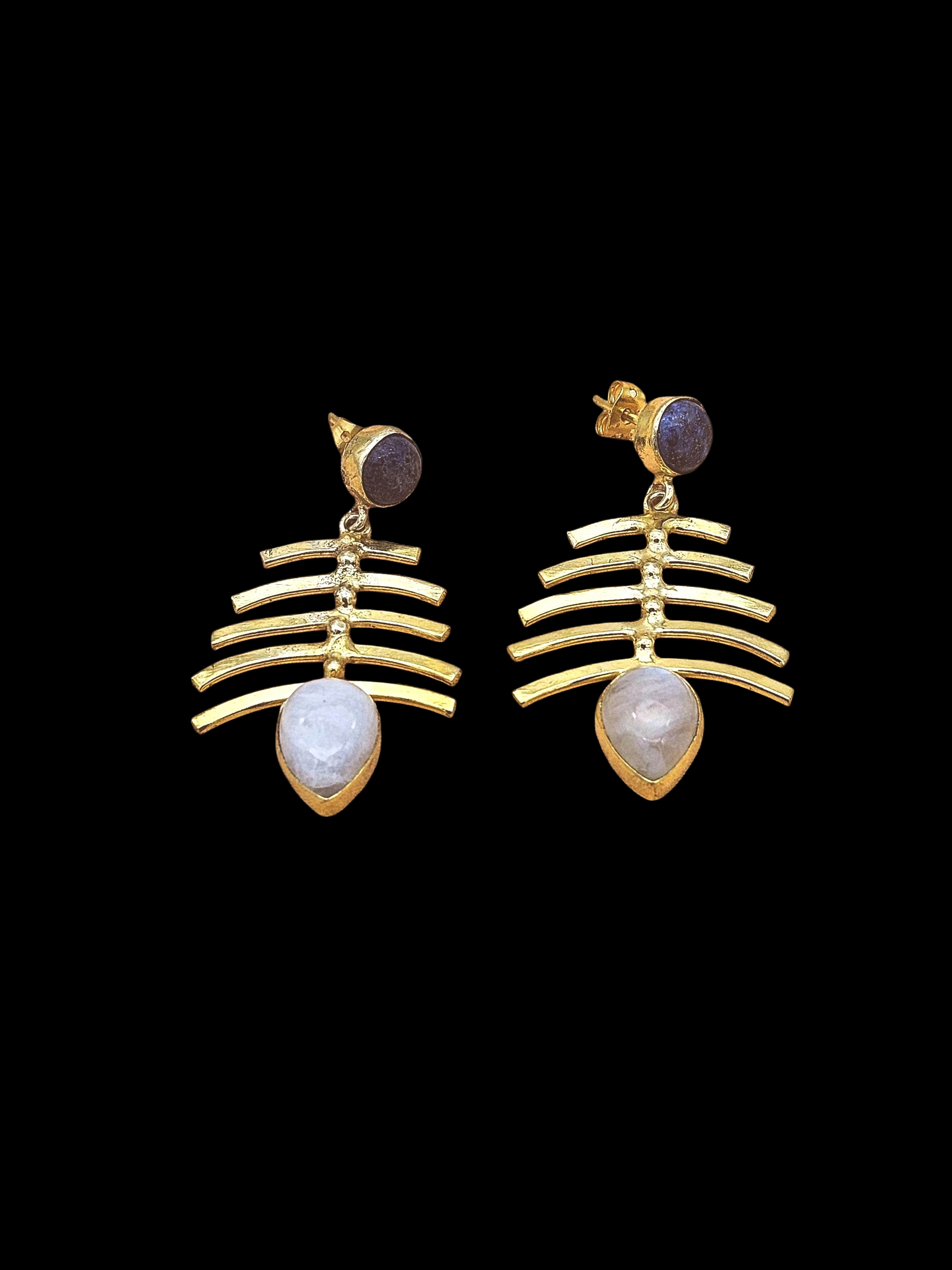 Stylish Gold Plated White Rainbow-Lapis Earrings – Elegant Designer Drops