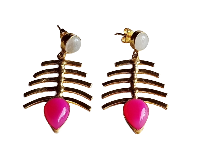 Stylish Gold Plated Pink Onyx-White Rainbow Earrings – Elegant Designer Drops