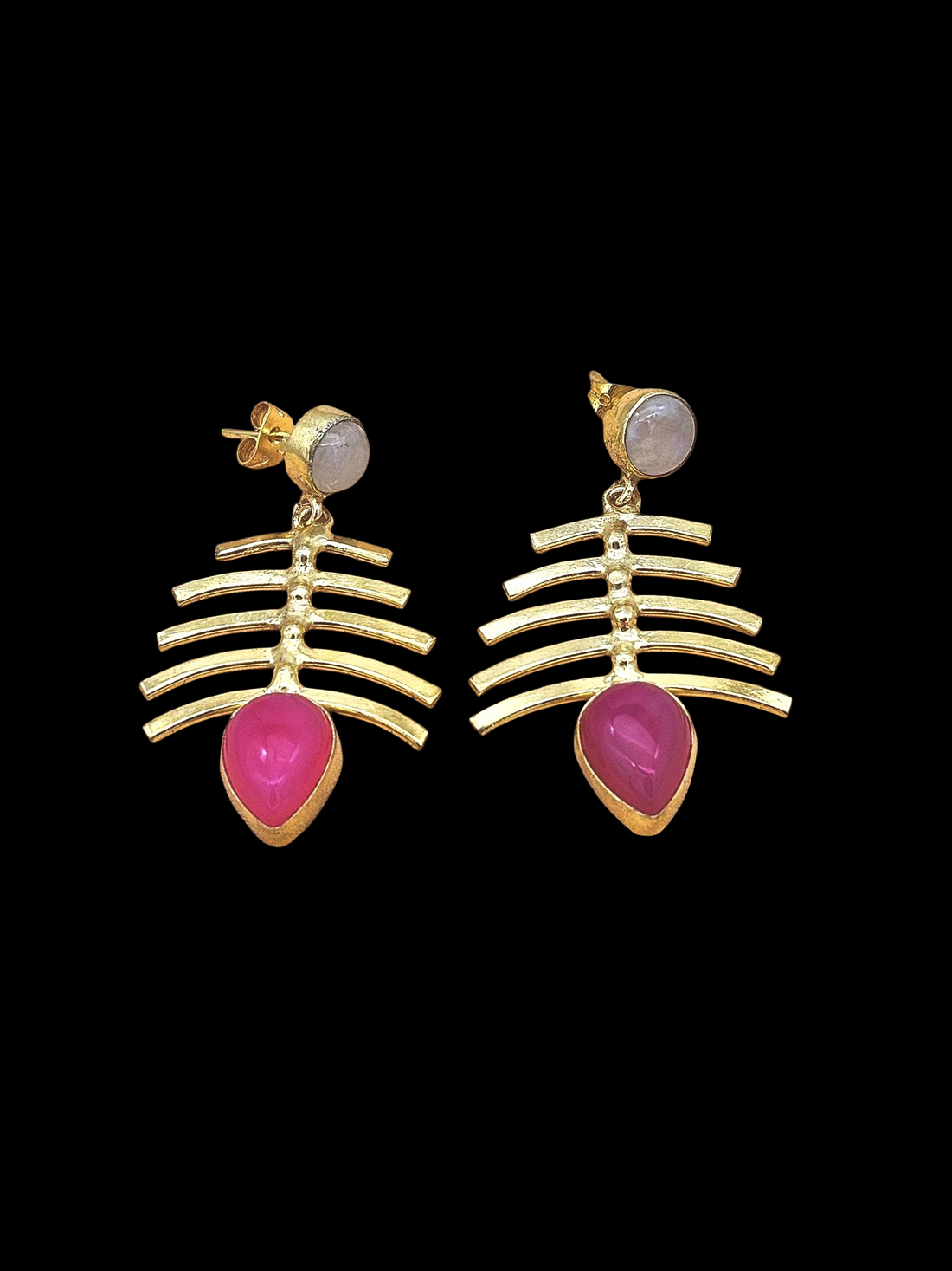Stylish Gold Plated Pink Onyx-White Rainbow Earrings – Elegant Designer Drops