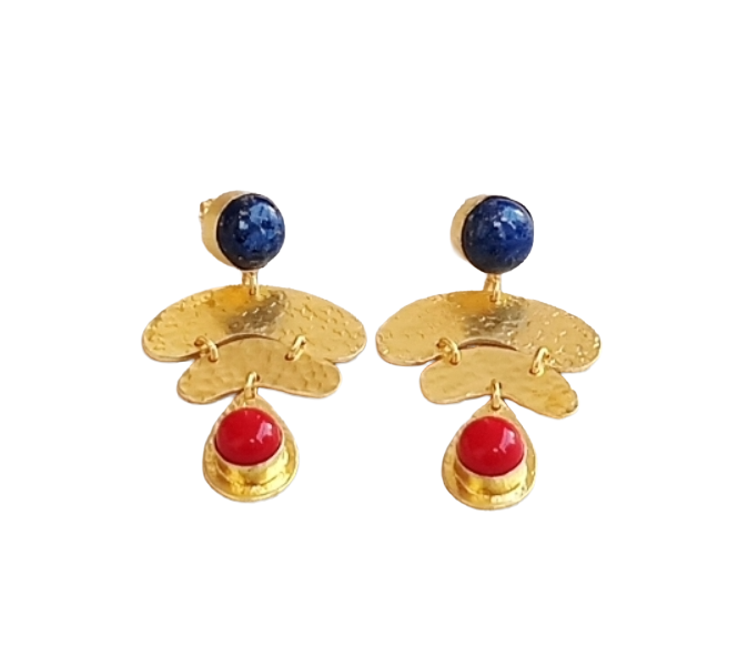 Awesome Gold Plated Lapis- Coral stone Charming  Designer Dangle Earrings
