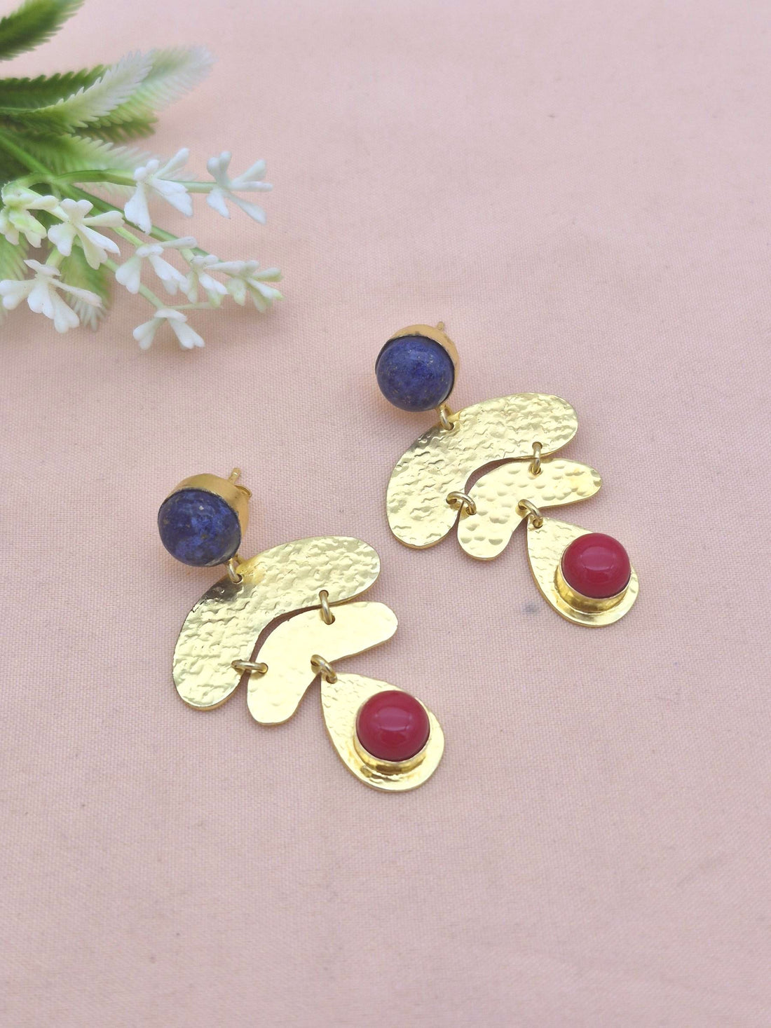 Awesome Gold Plated Lapis- Coral stone Charming  Designer Dangle Earrings