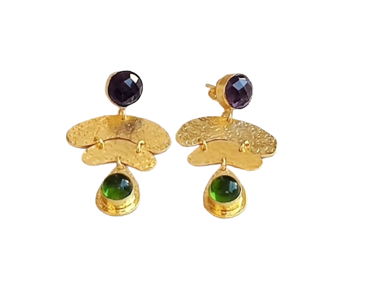 Awesome Gold Plated Amethyst-Peridot Gemstone Charming  Designer Dangle Earrings