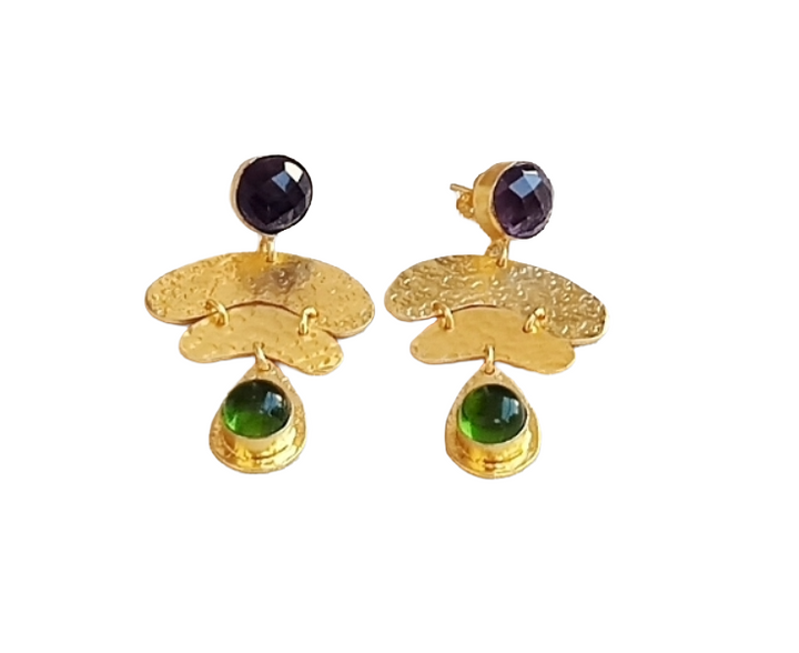 Awesome Gold Plated Amethyst-Peridot Gemstone Charming  Designer Dangle Earrings