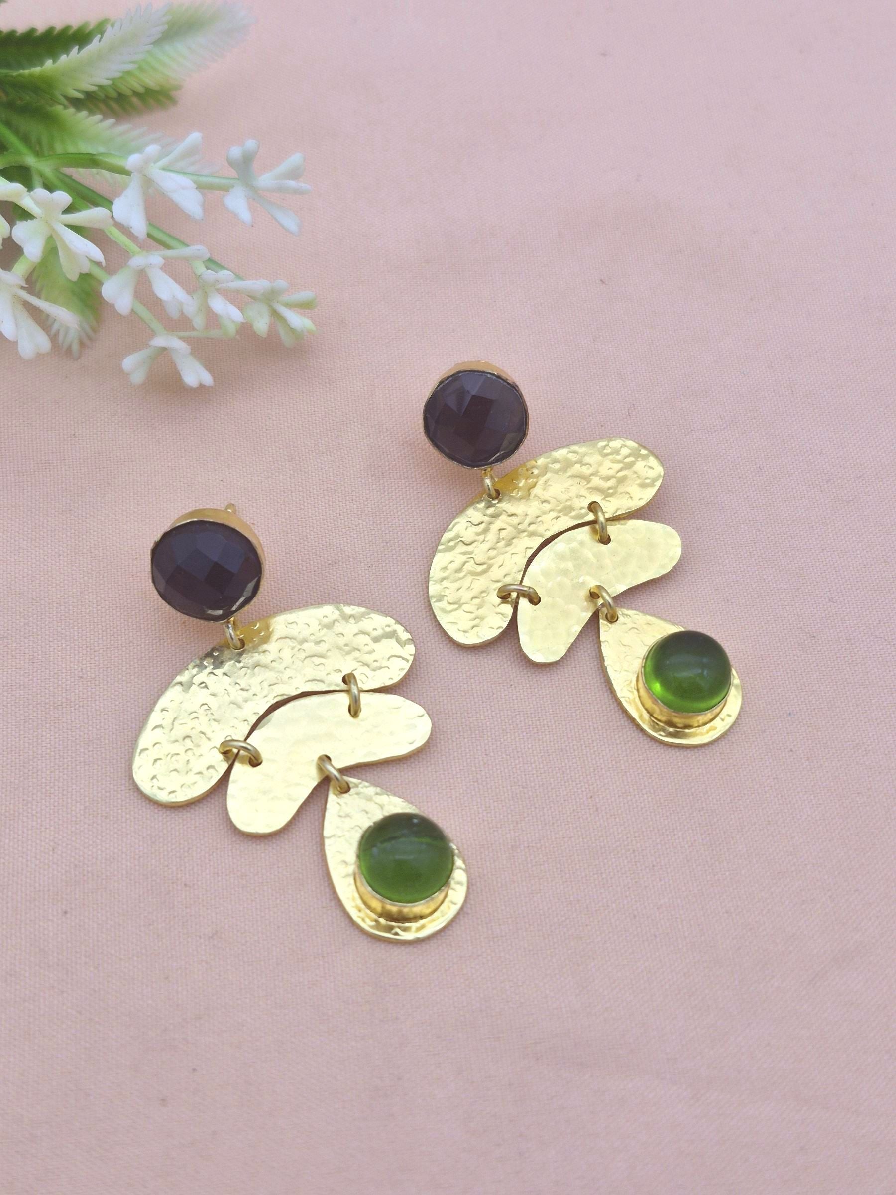 Awesome Gold Plated Amethyst-Peridot Gemstone Charming  Designer Dangle Earrings