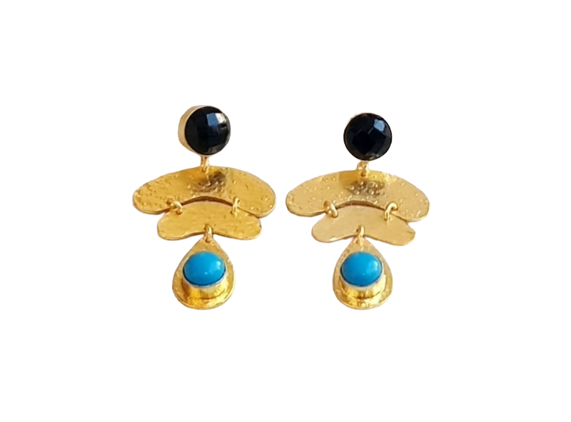 Awesome Gold Plated Black Onyx-Turquoise Stone Charming  Designer Dangle Earrings (Copy)
