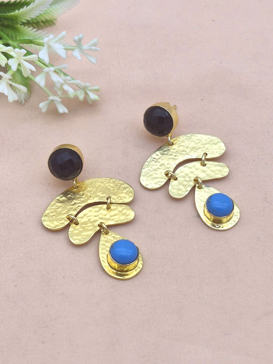 Awesome Gold Plated Black Onyx-Turquoise Stone Charming  Designer Dangle Earrings (Copy)