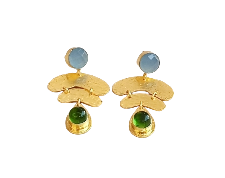 Awesome Gold Plated Chalcedony-Peridot Gemstone Charming  Designer Dangle Earrings