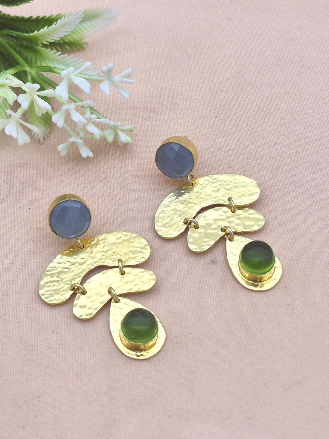 Awesome Gold Plated Chalcedony-Peridot Gemstone Charming  Designer Dangle Earrings