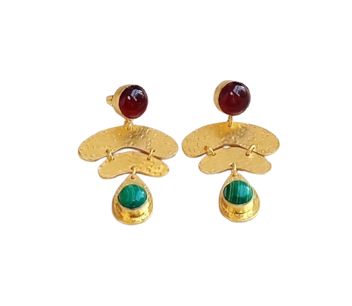 Awesome Gold Plated Malachite-Red Onyx Gemstone Charming  Designer Dangle Earrings