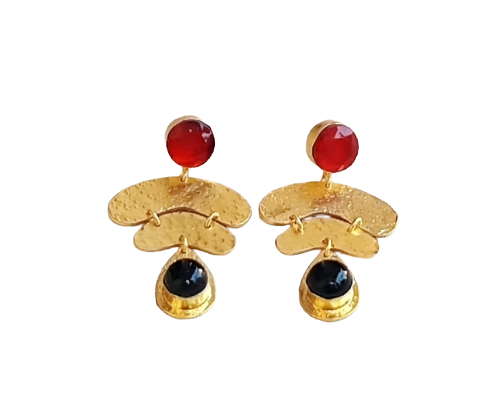 Awesome Gold Plated Red & Black Onyx  stone Charming  Designer Dangle Earrings