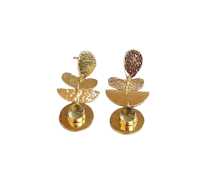 Modern Hammered Lemon Quartz Earrings – Handmade Gold Plated Jewelry for Women