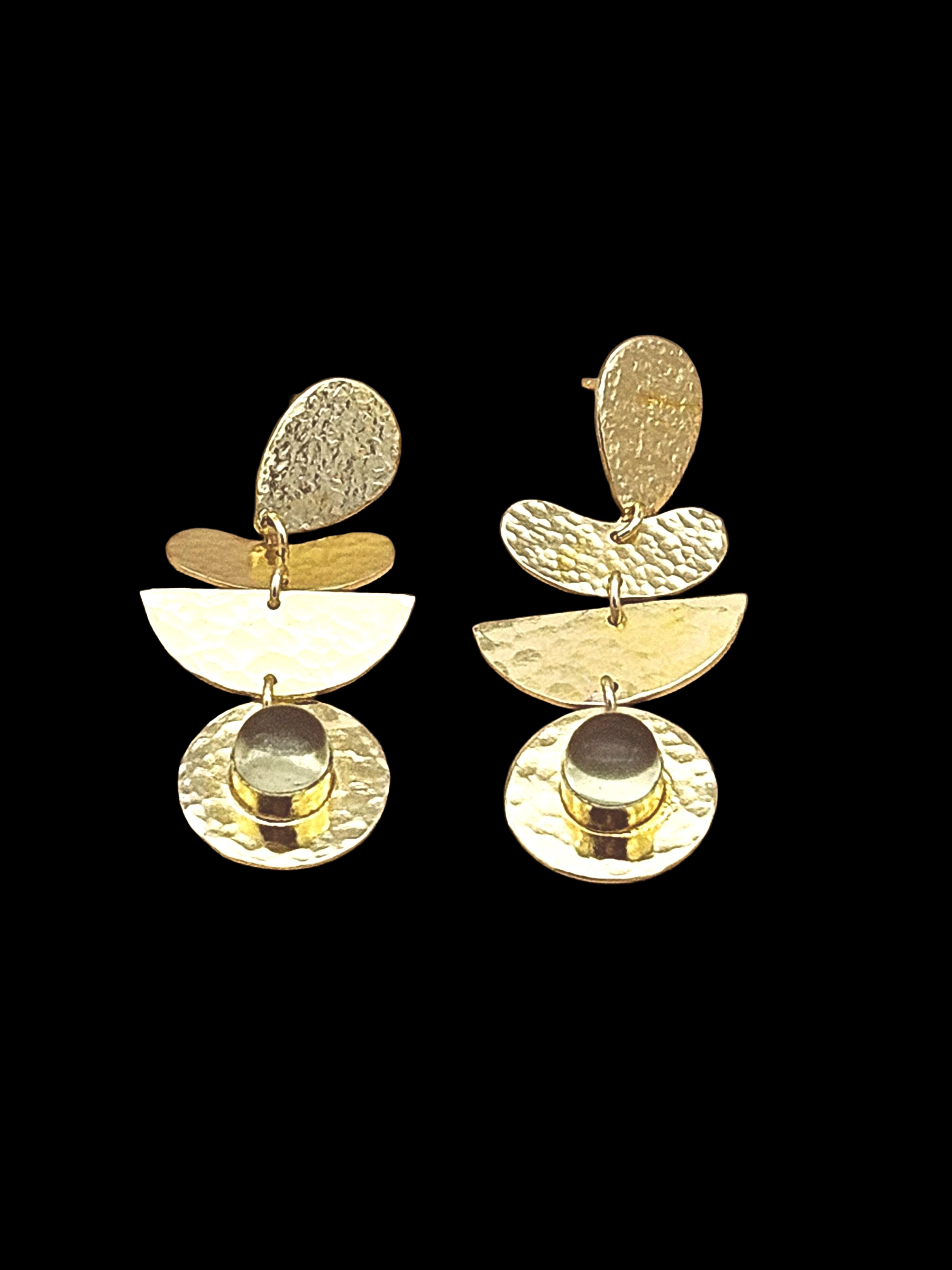Modern Hammered Lemon Quartz Earrings – Handmade Gold Plated Jewelry for Women