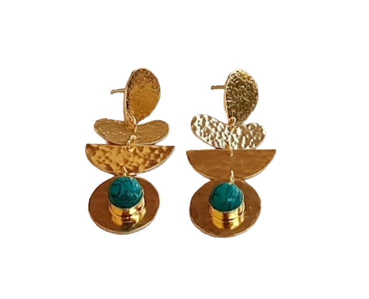 Trendy Handmade Turquoise Hammered Earrings – Gold Plated Fashion Jewelry