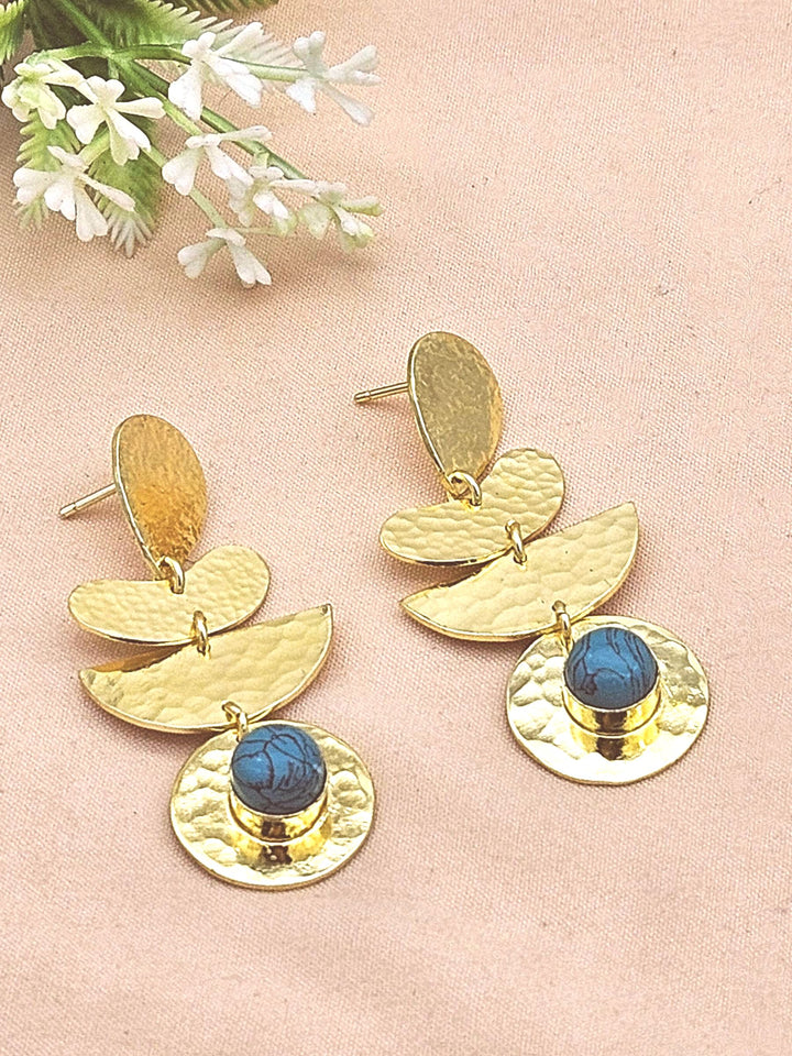 Trendy Handmade Turquoise Hammered Earrings – Gold Plated Fashion Jewelry