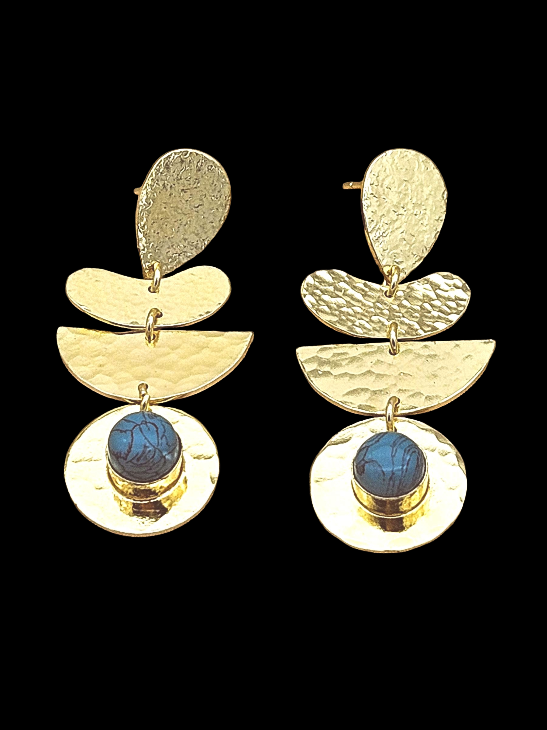 Trendy Handmade Turquoise Hammered Earrings – Gold Plated Fashion Jewelry