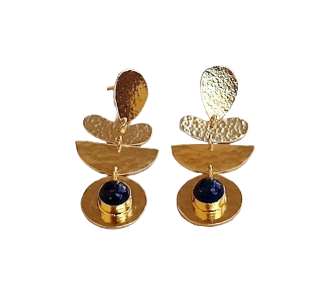 Trendy Handmade Lapis Stone Hammered Earrings – Gold Plated Fashion Jewelry