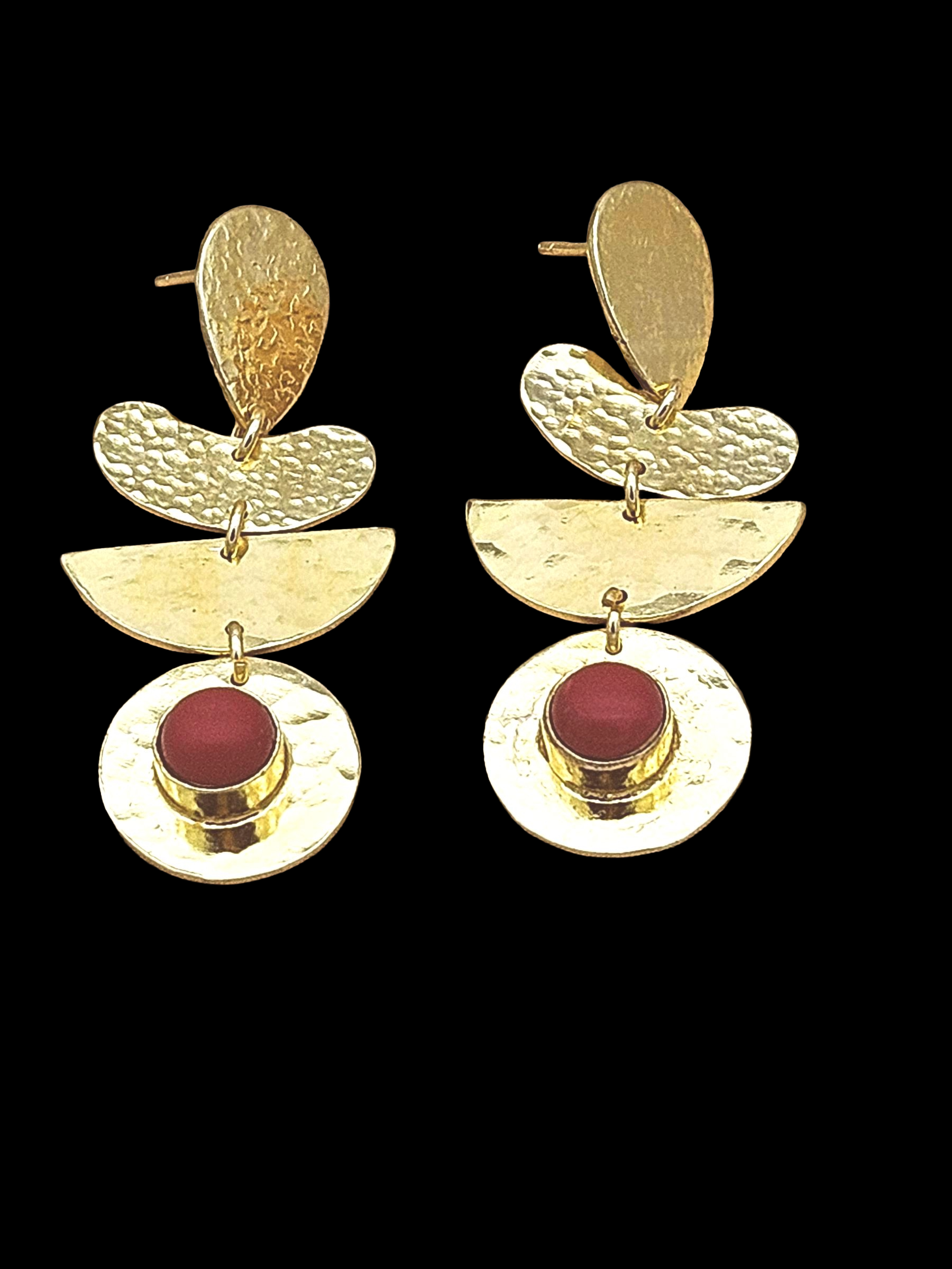 Handcrafted Gold Plated Coral Hammered Earrings – Elegant Designer Dangle Jewelry for Women