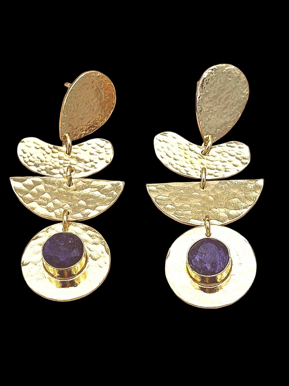 Handcrafted Gold Plated Blue Ropara Hammered Earrings – Elegant Designer Dangle Jewelry for Women