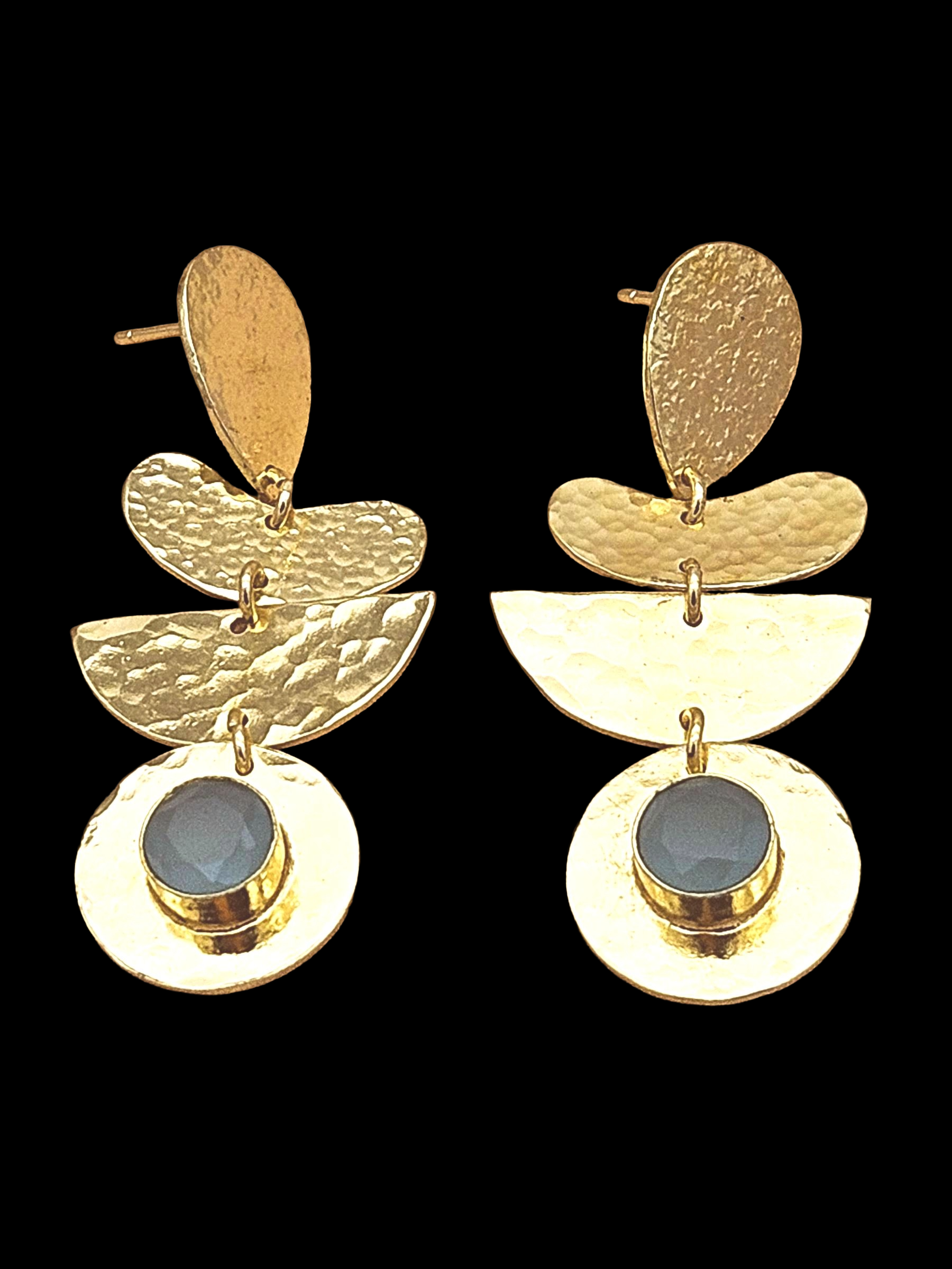 Handcrafted Gold Plated Aquamarine Hammered Earrings – Elegant Designer Dangle Jewelry for Women