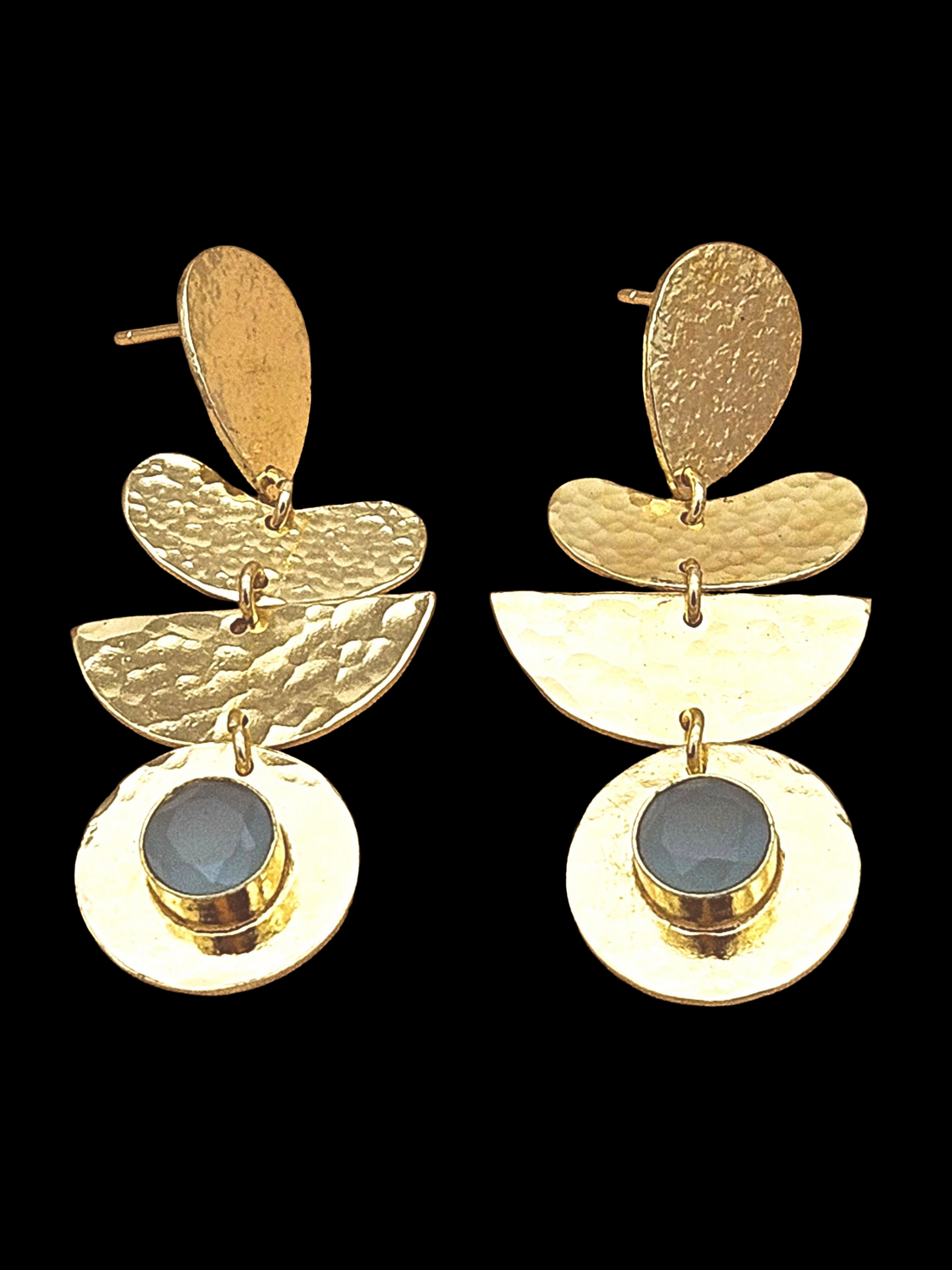 Handcrafted Gold Plated Aquamarine Hammered Earrings – Elegant Designer Dangle Jewelry for Women