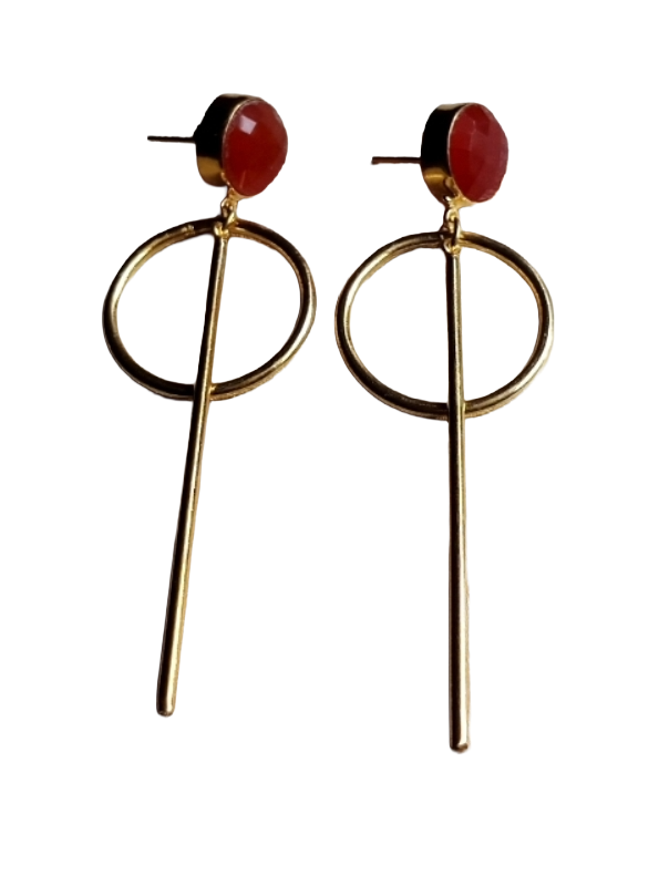 Awesome Gold Plated Dangle Earrings –Red Onyx stone Handcrafted Jewelry